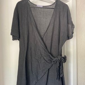 Black Linen Wrap Dress